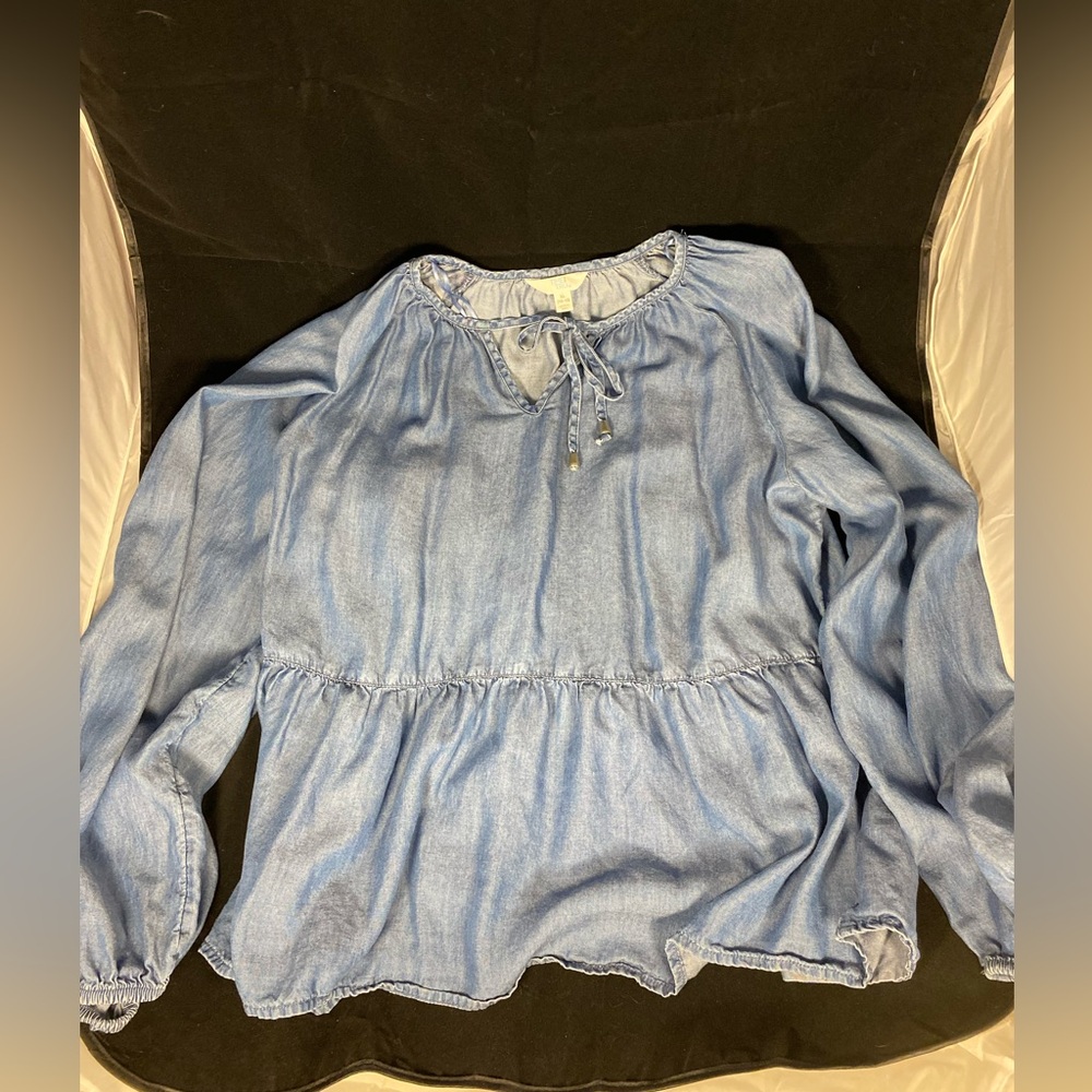 Time and Tru long sleeve Denim peplum top-size XL
